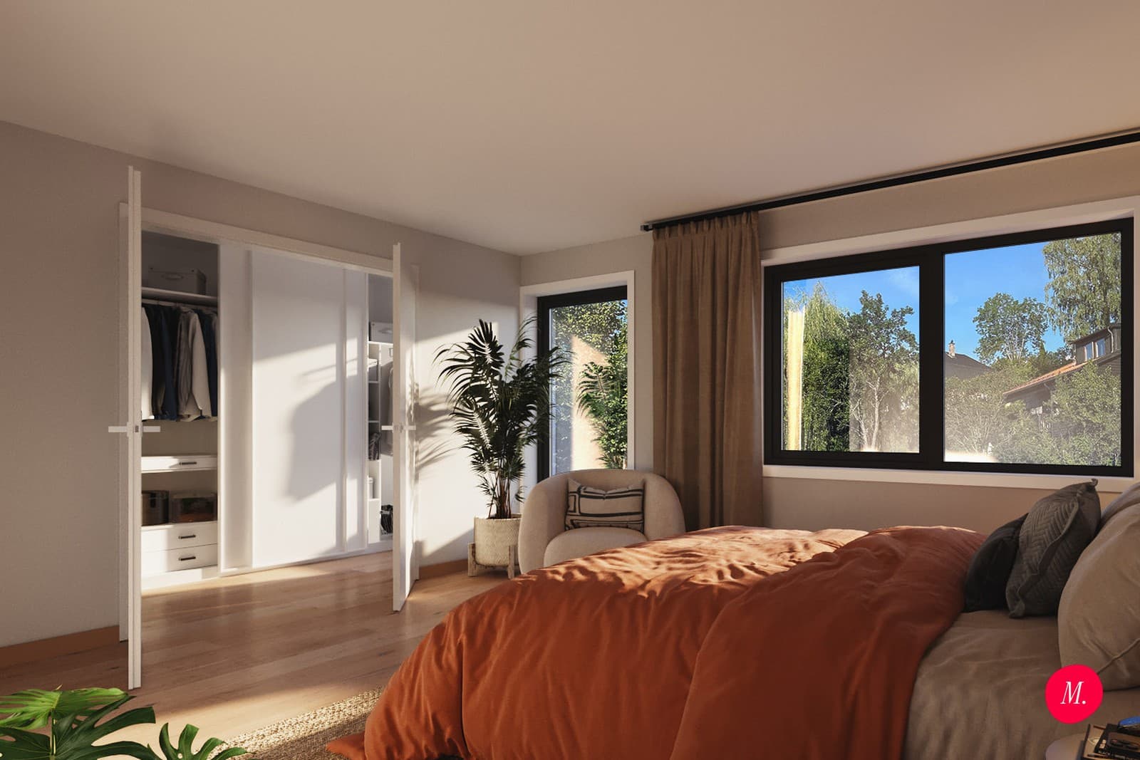 3D visualisation of a bedroom from a new-build housing project