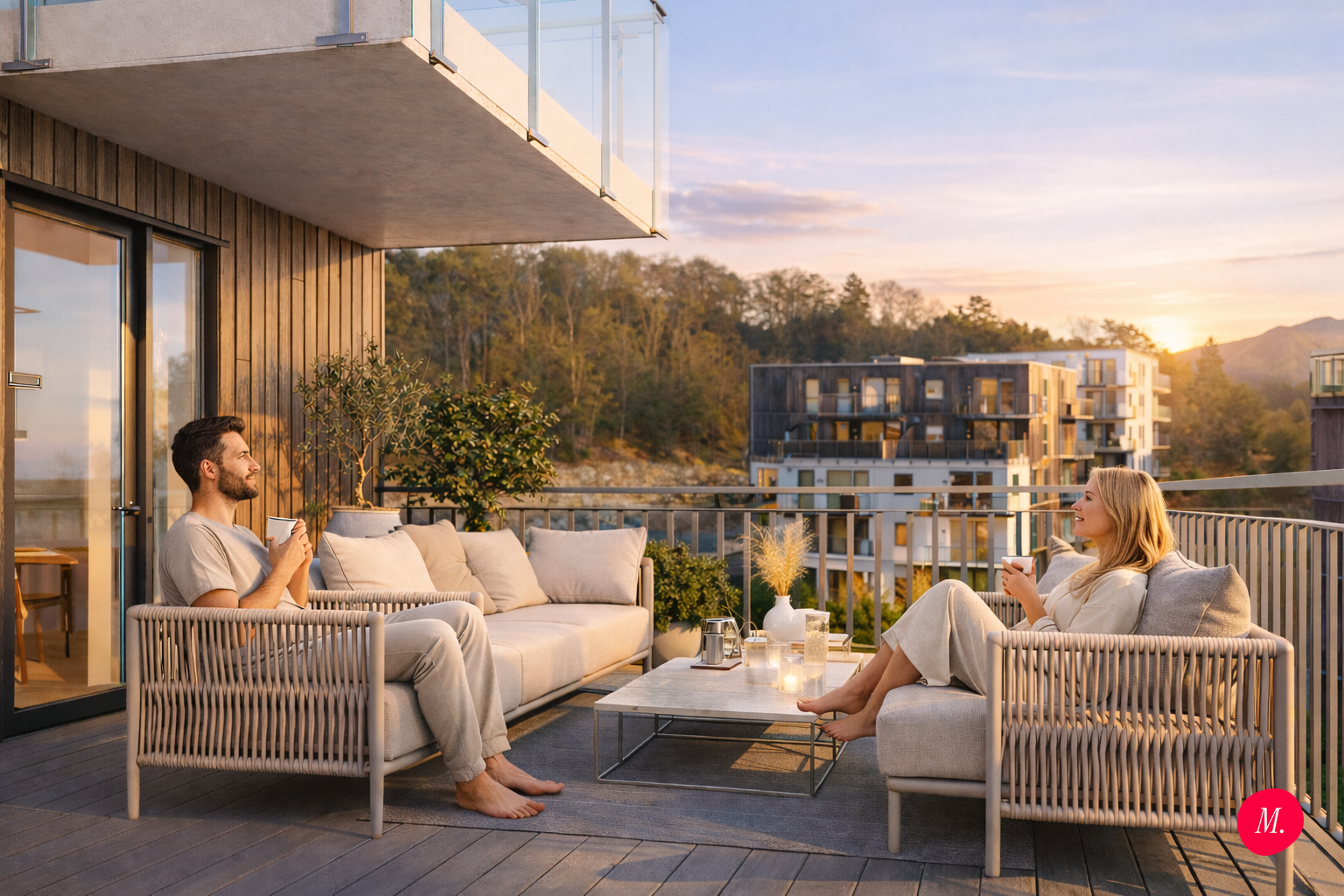 AI-variant: terrasse i gyllen time på Vestlunden